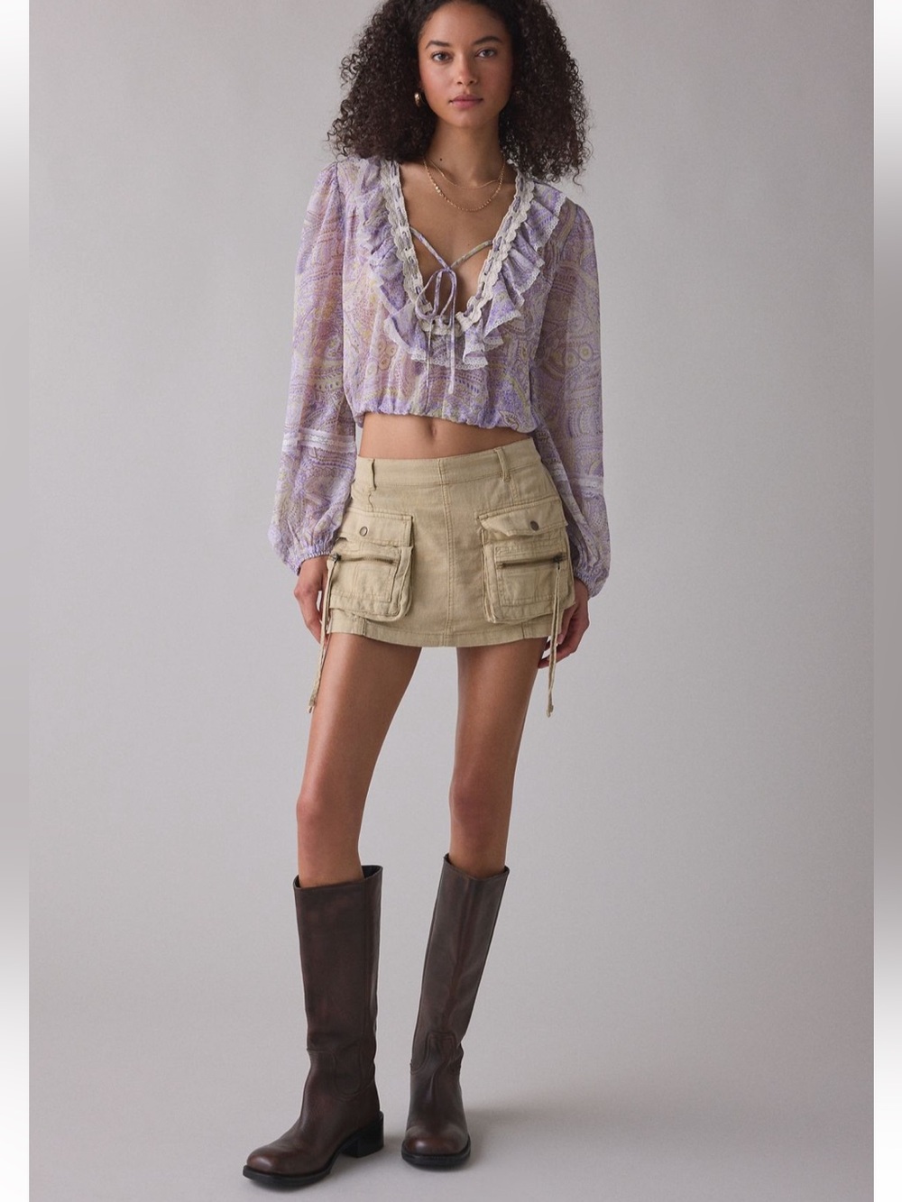 NWT Urban Outfitters Cecelia Sheer Lace Trim Ruffle Long Sleeve Blouse - Picture 4 of 6